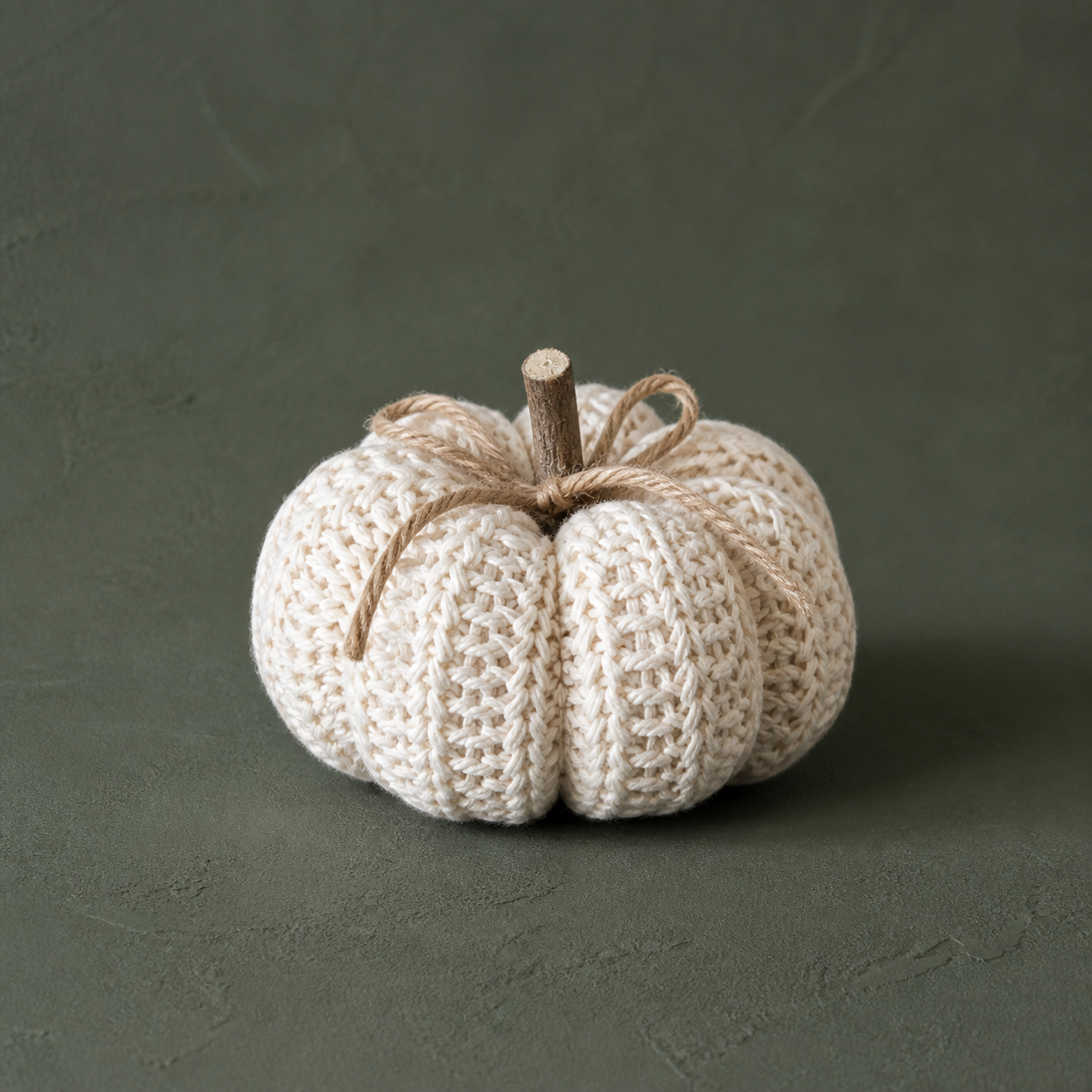 Ein einzelner gestrickter Deko-Kürbis "Alba" in Creme