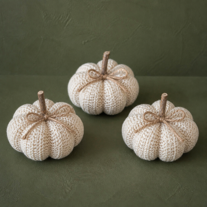 Drei gestrickte Deko-Kürbisse "Alba" in Creme als Spar-Set