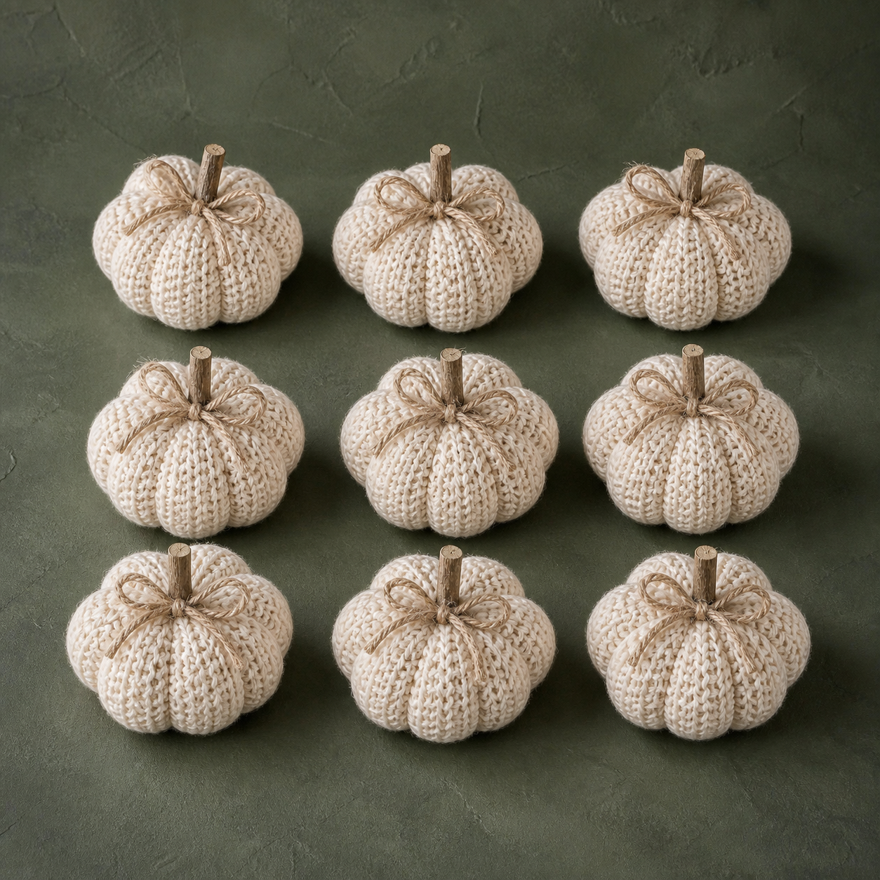 Neun gestrickte Deko-Kürbisse "Alba" in Creme als Spar-Set