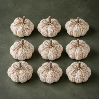 Neun gestrickte Deko-Kürbisse "Alba" in Creme als Spar-Set