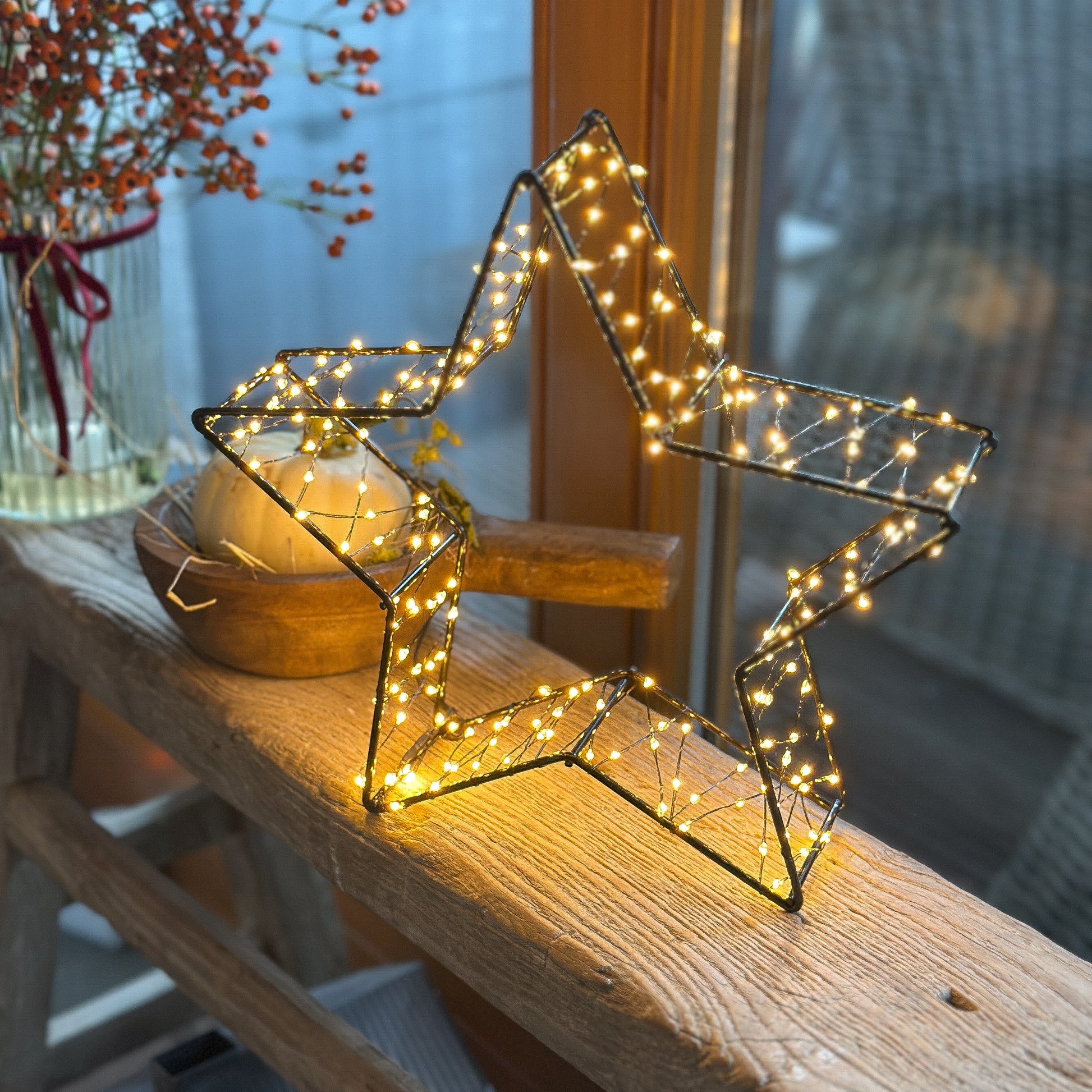 LED 3D Stern "Stella" Metall Indoor Batterie Timer 26cm - Wohnen auf dem Land