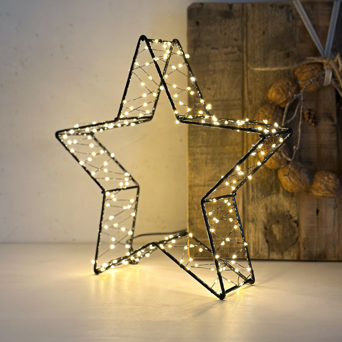 LED 3D Stern "Stella" Metall Indoor Batterie Timer 26cm - Wohnen auf dem Land