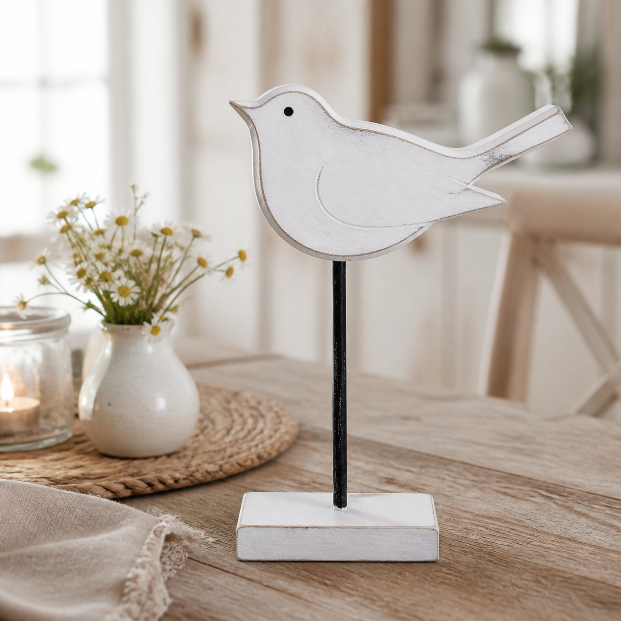 Aufsteller Vogel aus Holz Weiß nahes Landhaus Ambiente
