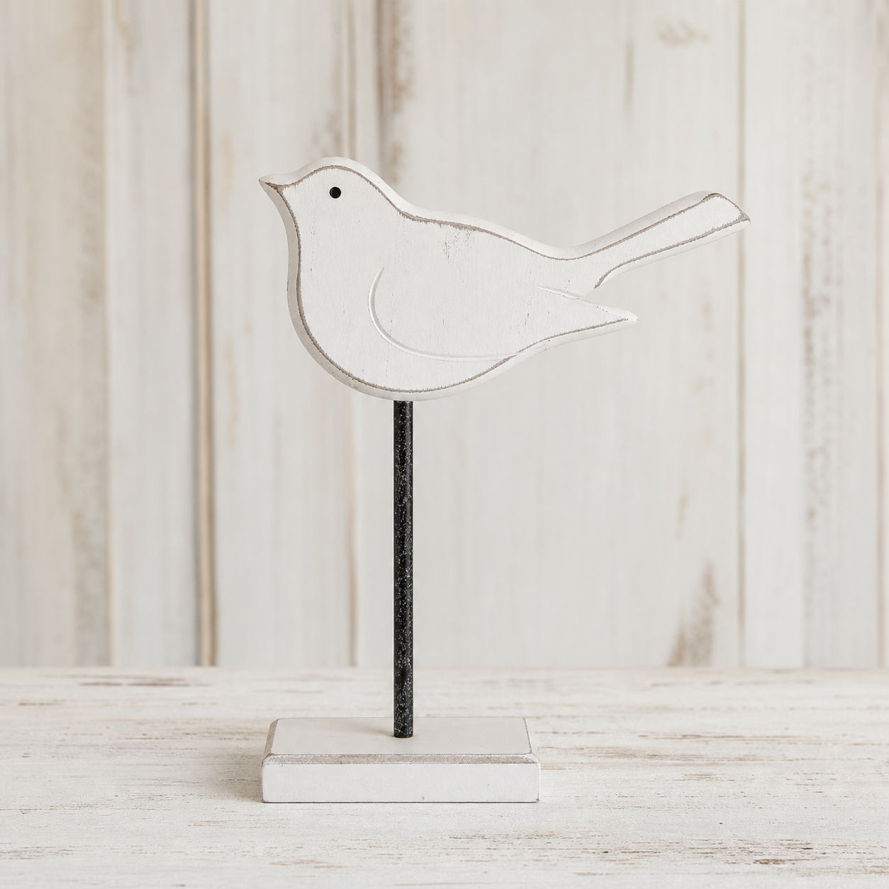 Aufsteller Vogel aus Holz Weiß Freisteller im Landhausstil