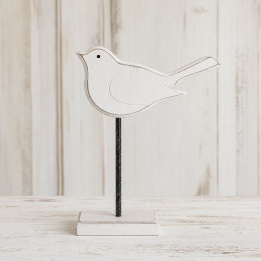 Aufsteller Vogel aus Holz Weiß Freisteller im Landhausstil