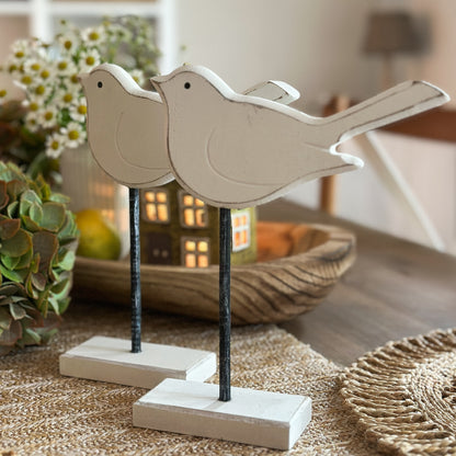 Aufsteller Vogel aus Holz Weiß als Paar dekoriert