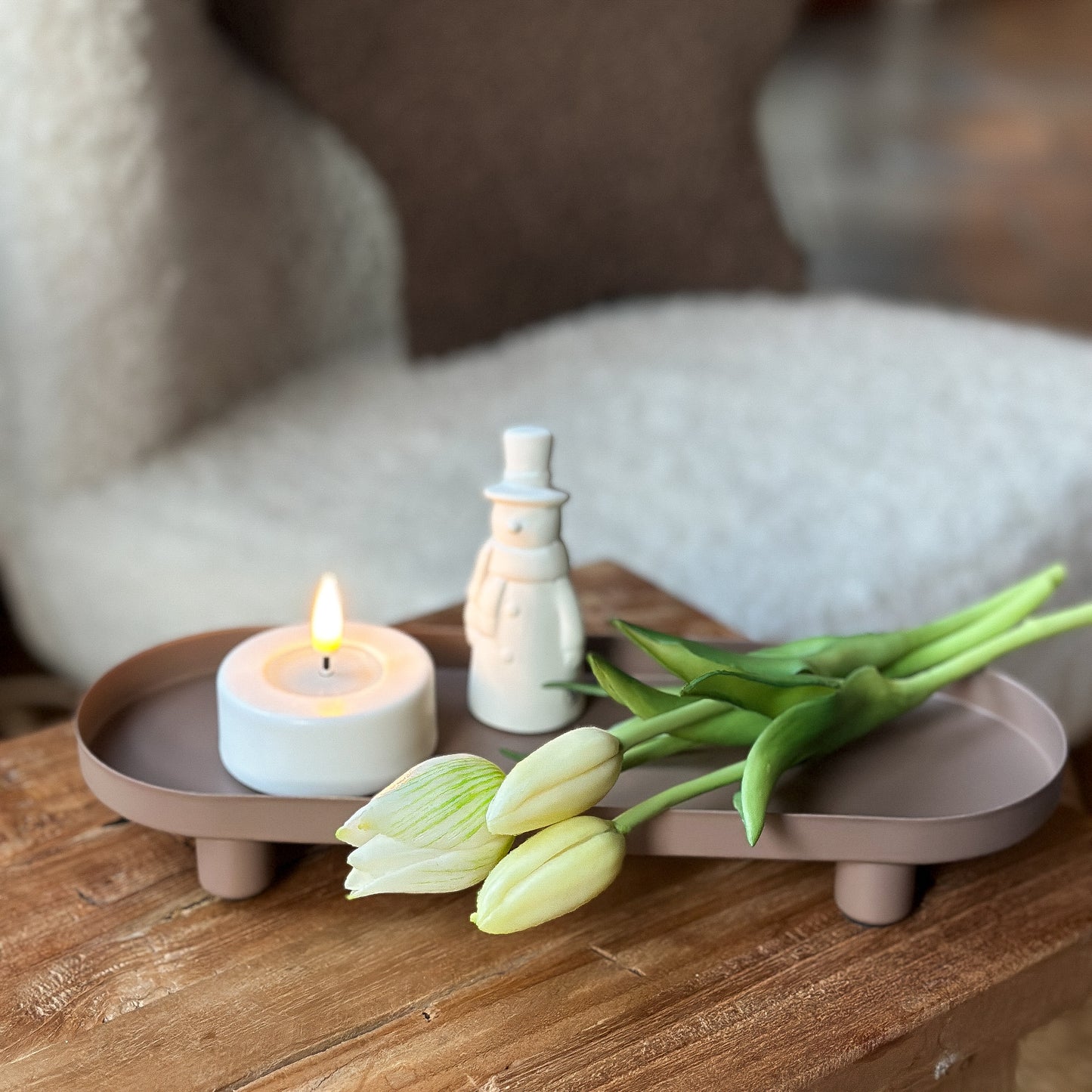 Oval brown metal tray "Manon" by Boltze, measuring 28cm, showcasing a smooth surface and elegant design.