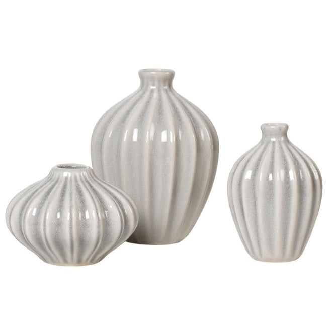 Blumen Vasen "Amalie" Keramik glänzend grau 3er Set - Wohnen auf dem Land