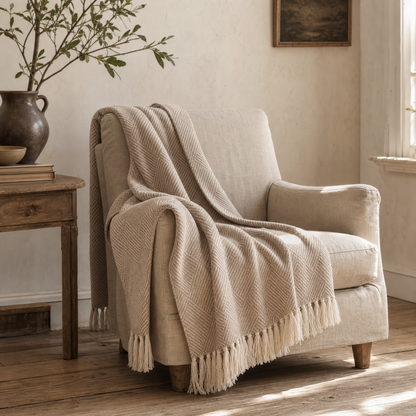 Plaid Decke Bursa Taupe im Landhaus-Ambiente