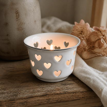 Teelichthalter Candle Kiss Weiß im warmen Landhaus-Ambiente