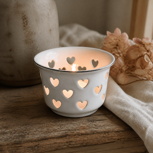 Teelichthalter Candle Kiss Weiß im warmen Landhaus-Ambiente