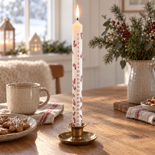 Adventskerze Candy Canes auf einem gemütlich gedeckten Adventstisch