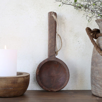 Holzlöffel Deko "Grimaud" mit Handgriff Holz Jute Vintage Braun