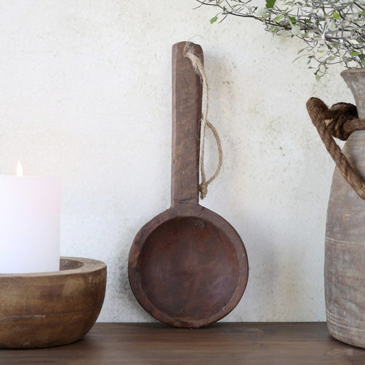 Holzlöffel Deko "Grimaud" mit Handgriff Holz Jute Vintage Braun