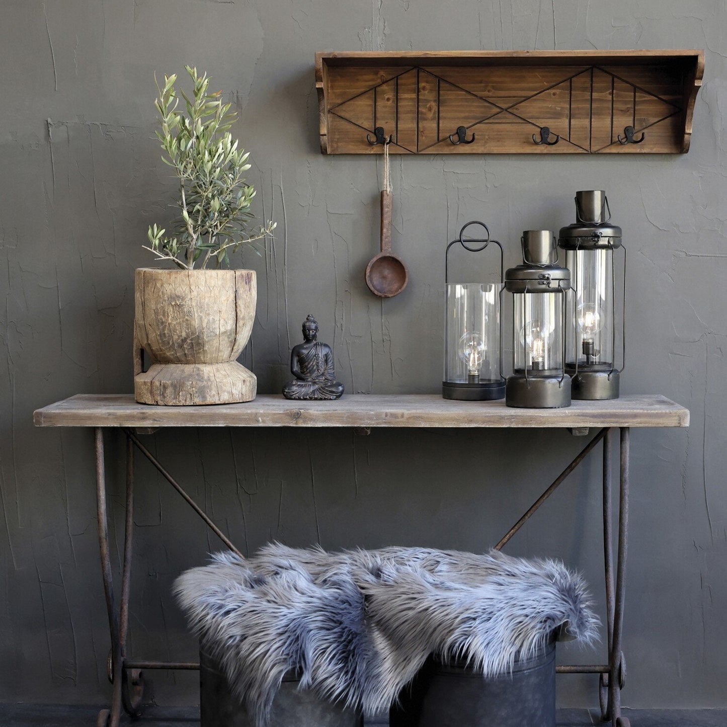 Holzlöffel Deko "Grimaud" mit Handgriff Holz Jute Vintage Braun