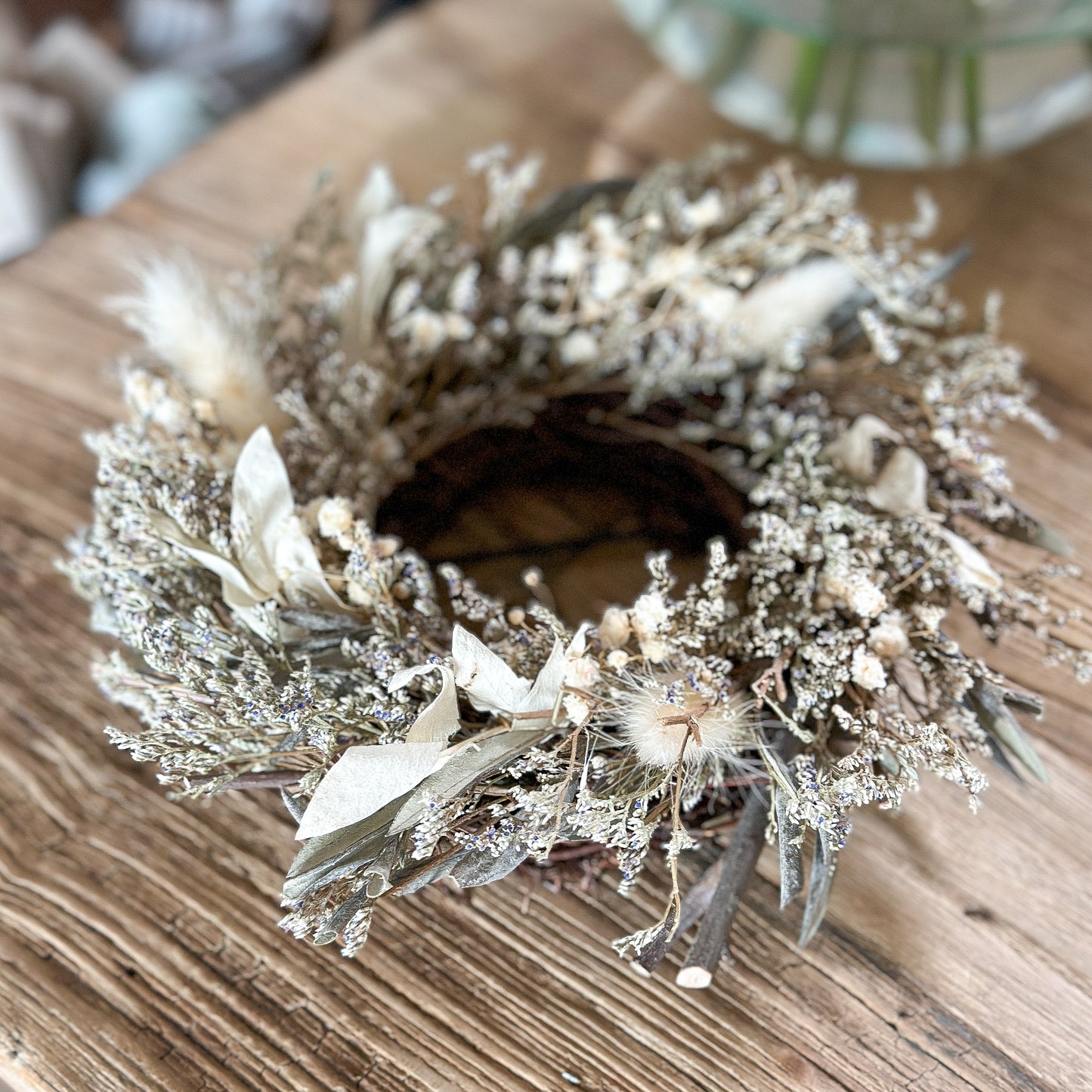 Windlicht Kranz "Romantic" Trockenblumen Glas 20cm - Wohnen auf dem Land