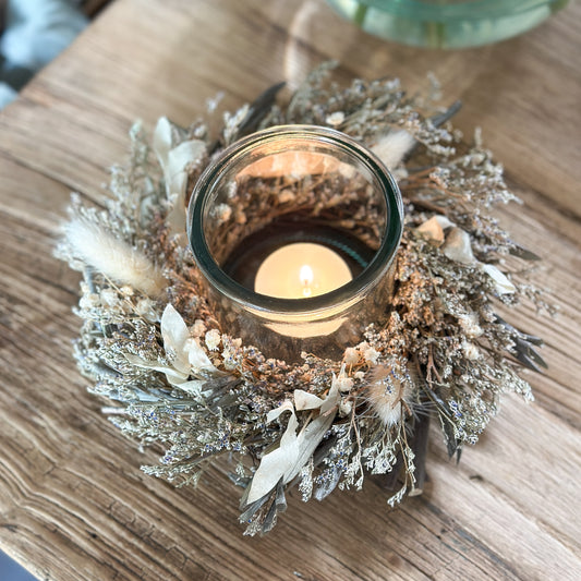Windlicht Kranz "Romantic" Trockenblumen Glas 20cm - Wohnen auf dem Land