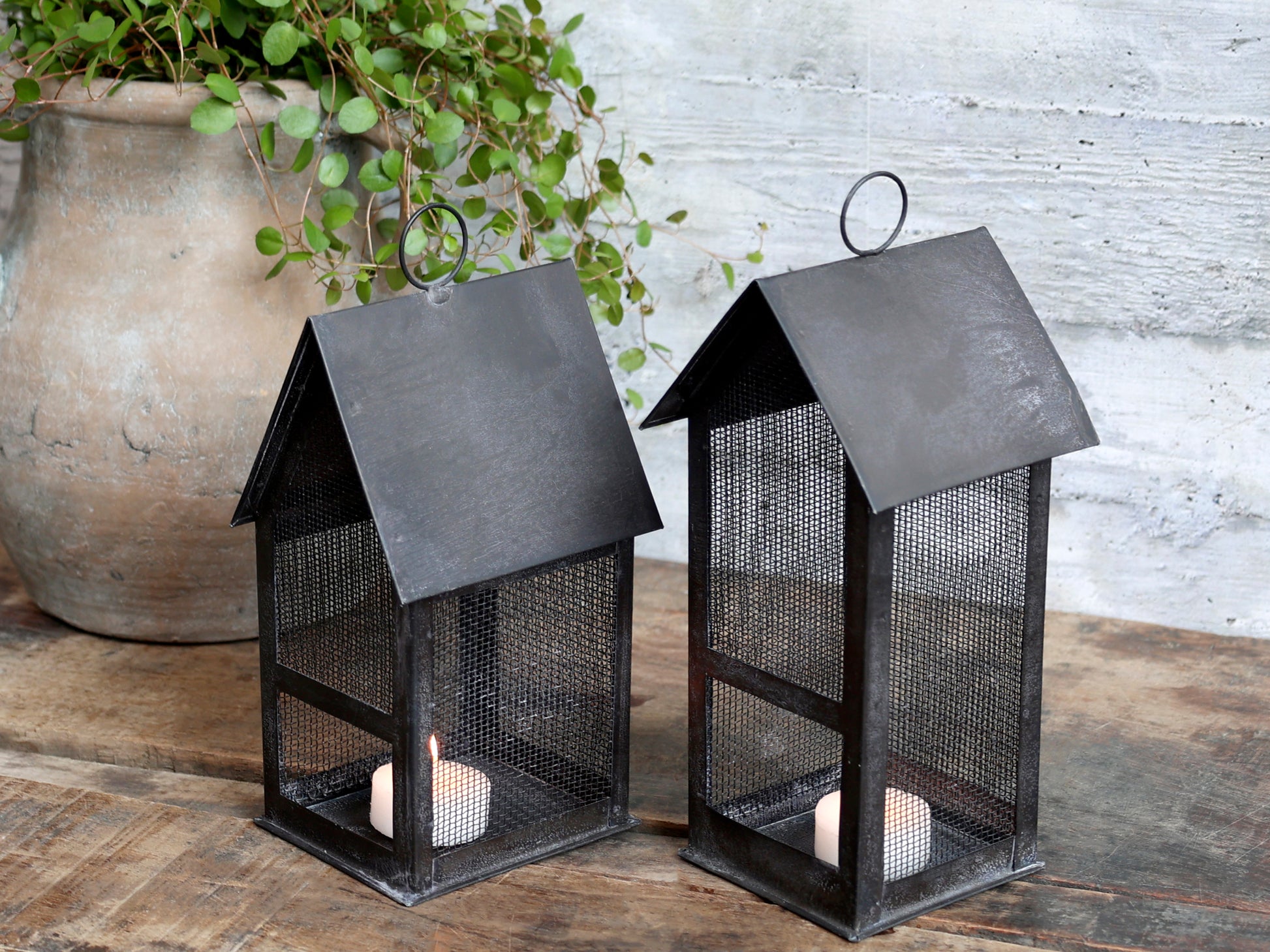 Lichthaus "Fil de fer" Metall antique kohle H22/B10 - Wohnen auf dem Land