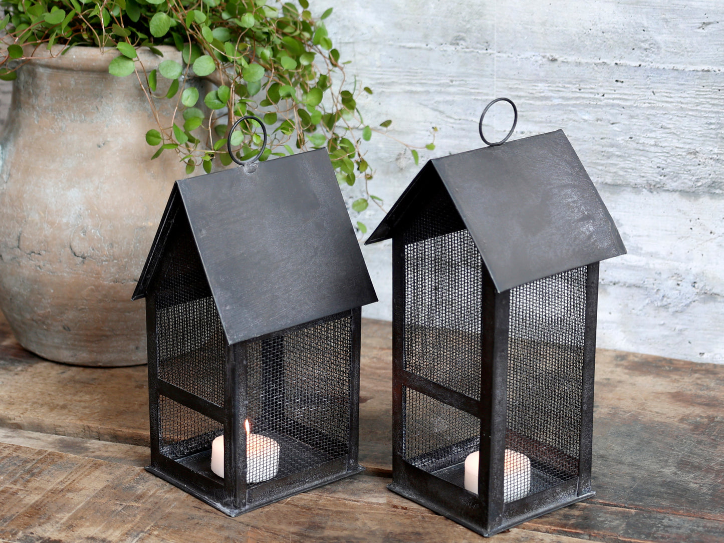 Lichthaus "Fil de fer" Metall antique kohle H22/B8 - Wohnen auf dem Land