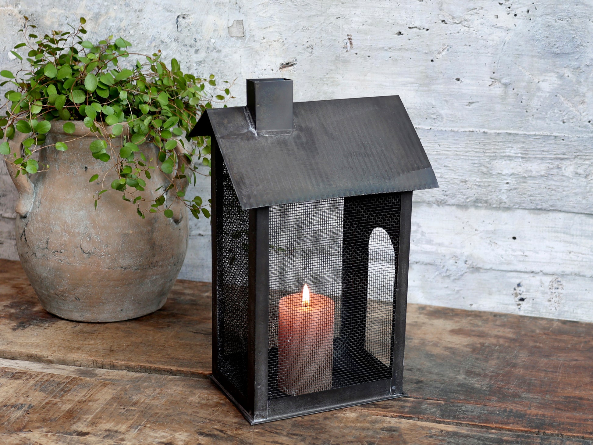 Lichthaus "Fil de fer" Metall antique kohle H28/B13 - Wohnen auf dem Land