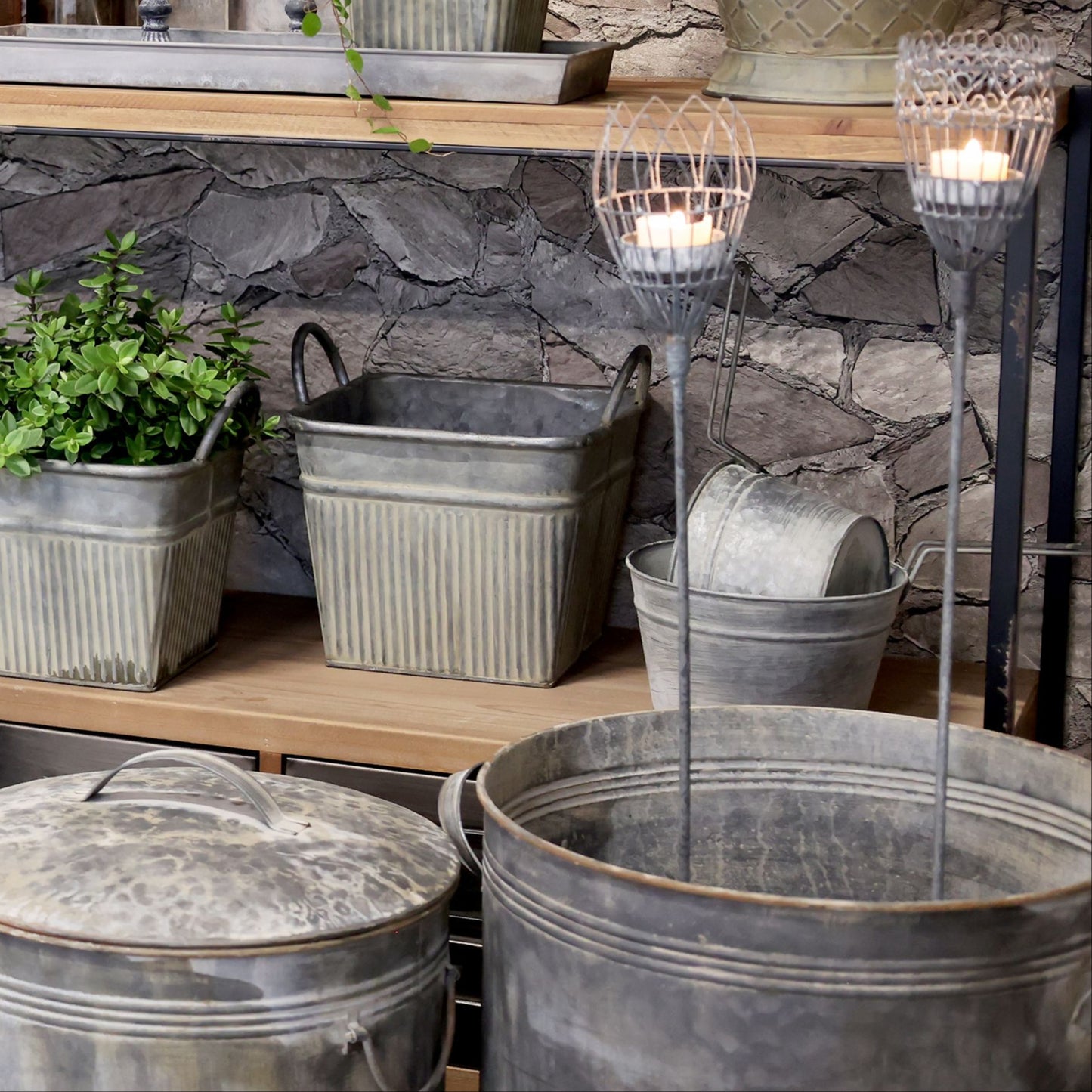 Blumentopf Pflanzpot "Antique" Zink Antik Grau 3er Set - Wohnen auf dem Land