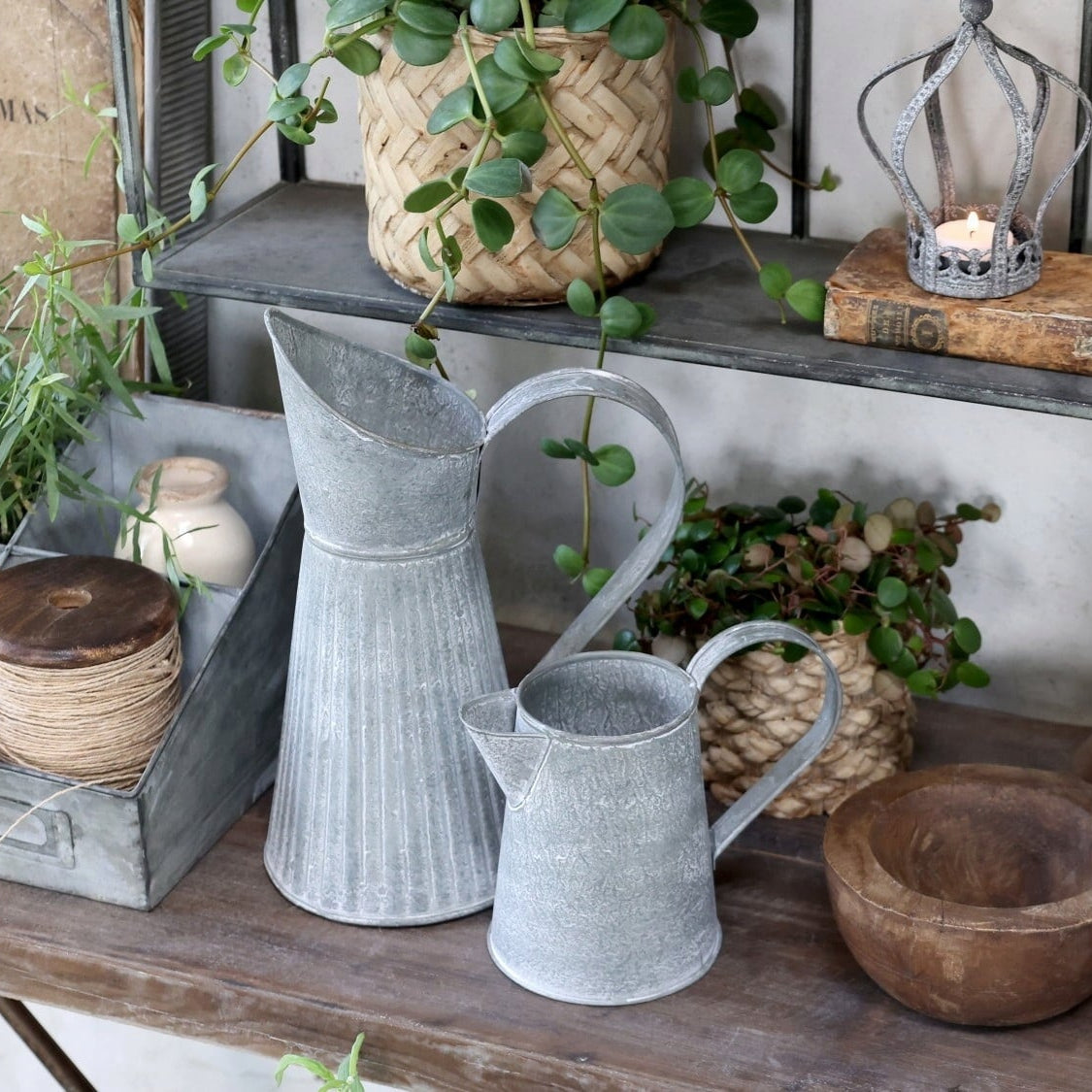 Kanne Krug Vase "Petite Provence" Zink Antik Grau 14cm - Wohnen auf dem Land