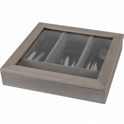Behälter "Helene" Besteckkasten aus Holz in Grau, 30cm, von Clayre & Eef, bietet Ordnung für Besteck und Küchenutensilien