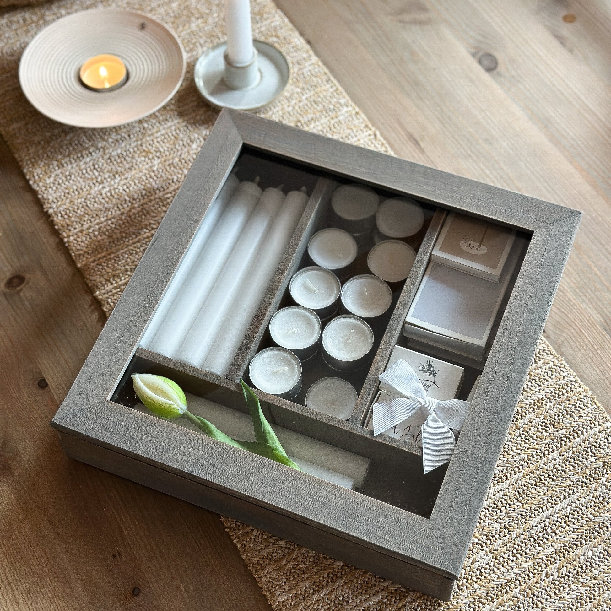 Clayre & Eef Besteckkasten Box "Helene" aus Holz in Grau, 30cm, ideal für Besteck und Küchenorganisation