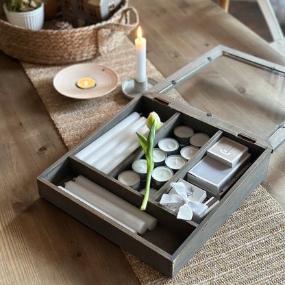 Holz-Besteckkasten "Helene" von Clayre & Eef, grauer Aufbewahrungsbehälter, 30cm lang, ideal für Besteck und Küchenzubehör.