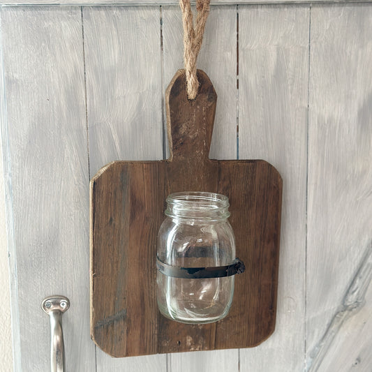 Vase am Holzbrett "Jar Board" Holz Glas Vintage Braun Eckig 33cm - Wohnen auf dem Land