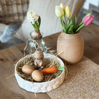 Weiße Keramikschale mit Hasenrunddekor, 20 cm, Ostern, von Clayre & Eef, rundes Geschirr mit Hasenmuster