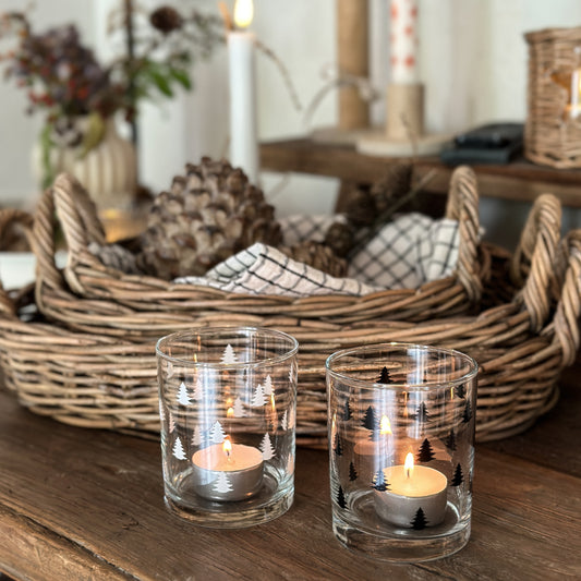 Glas Wasserglas Teelichthalter "Baum" Schwarz/Weiß - Wohnen auf dem Land
