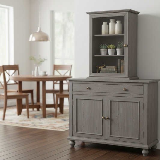 Schrank Vitrine "Josephine" Holz Grau 50cm - Wohnen auf dem Land