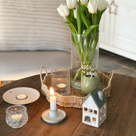 Haus Teelichthalter "Smilla" Keramik Grau Grün 13cm