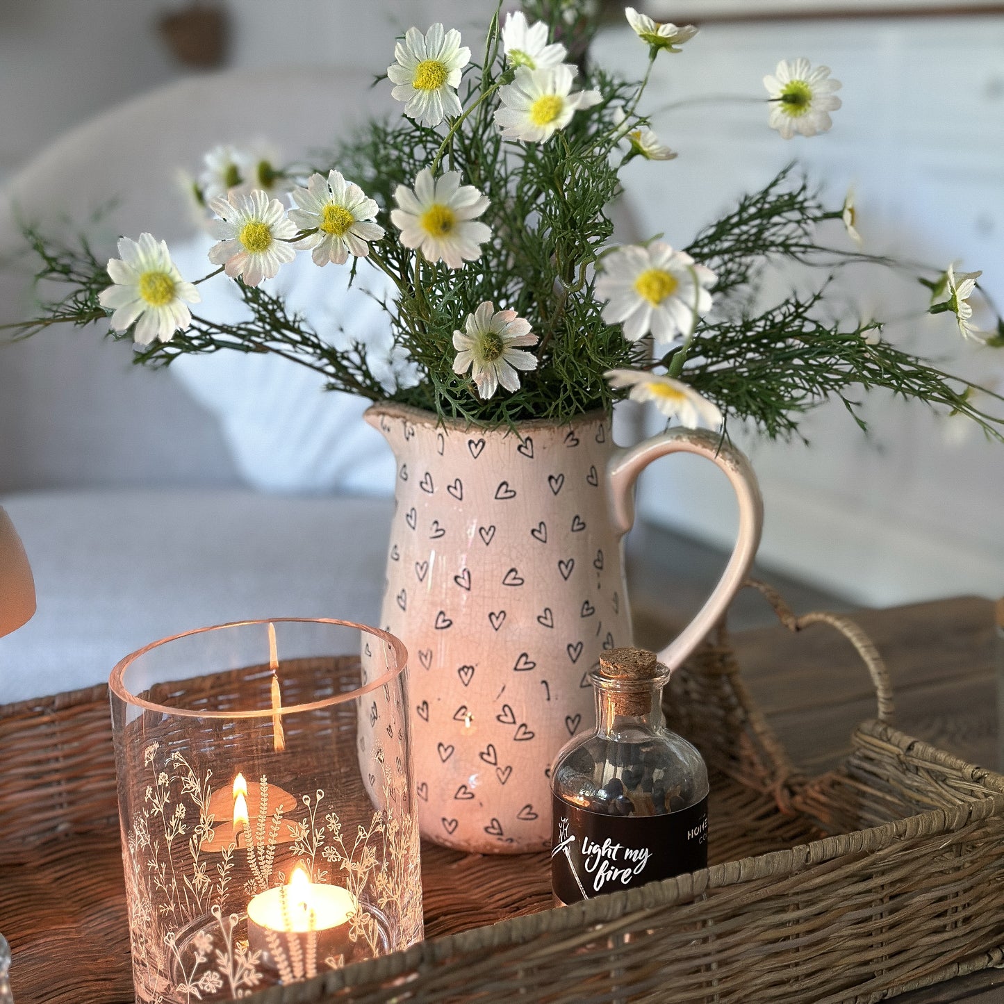 Vintage Keramik-Krug "Herzen" von Clayre & Eef, kleine 18 cm Kanne mit Herzmotiven, dekoratives Geschirrstück