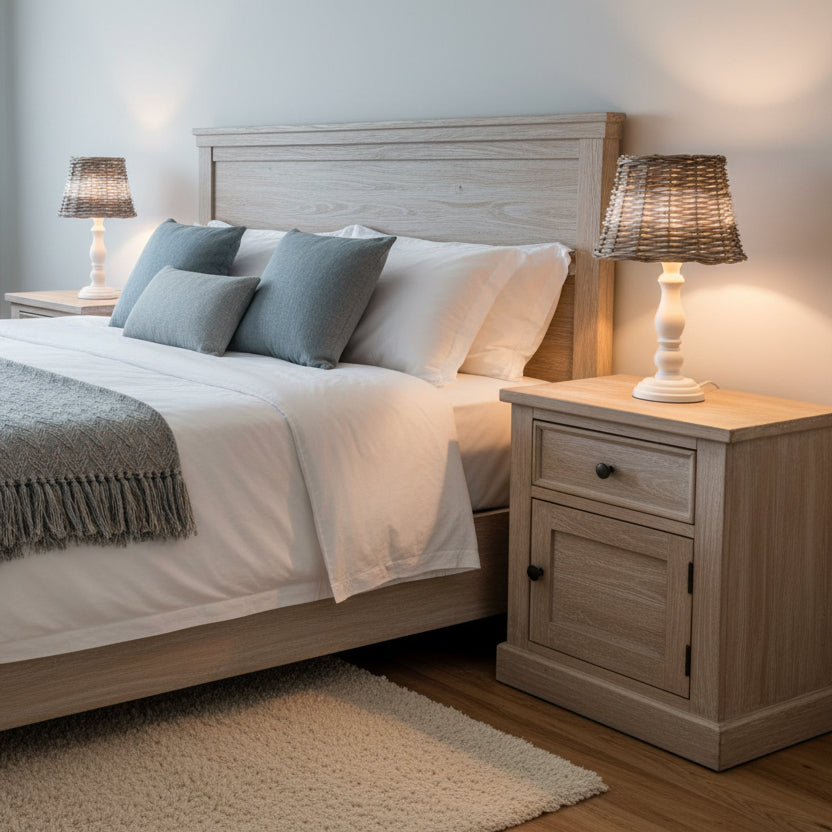 Weißer Tischleuchte „Cape Cod“ von Clayre & Eef aus Holz und Rattan, mit zwei Varianten, dekorative Leuchte für das Zuhause