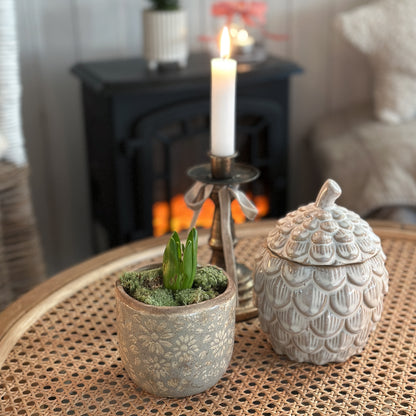 Gray ceramic floral plant pot by Clayre & Eef, 10cm size, featuring a decorative floral design.