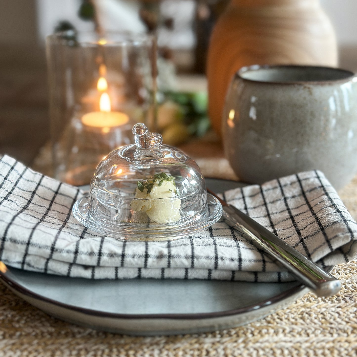 Butterglas mit Vogelgriff "Vogelgruß" aus Glas, 9cm, von Clayre & Eef, dekorative Schale mit Vogelmotiv