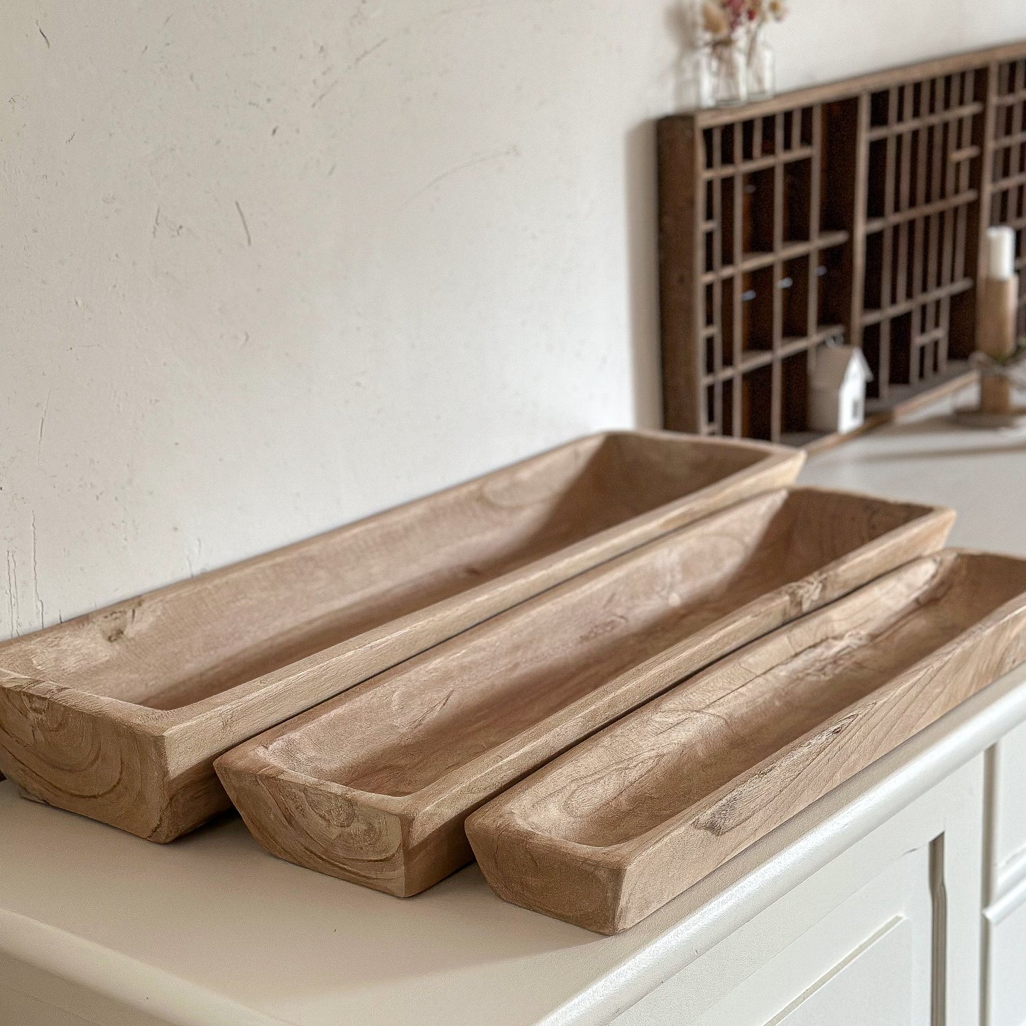 Schale Trog "Molle" Holz länglich 3er Set - Wohnen auf dem Land