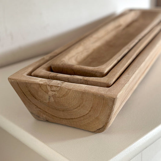 Schale Trog "Molle" Holz länglich 3er Set - Wohnen auf dem Land