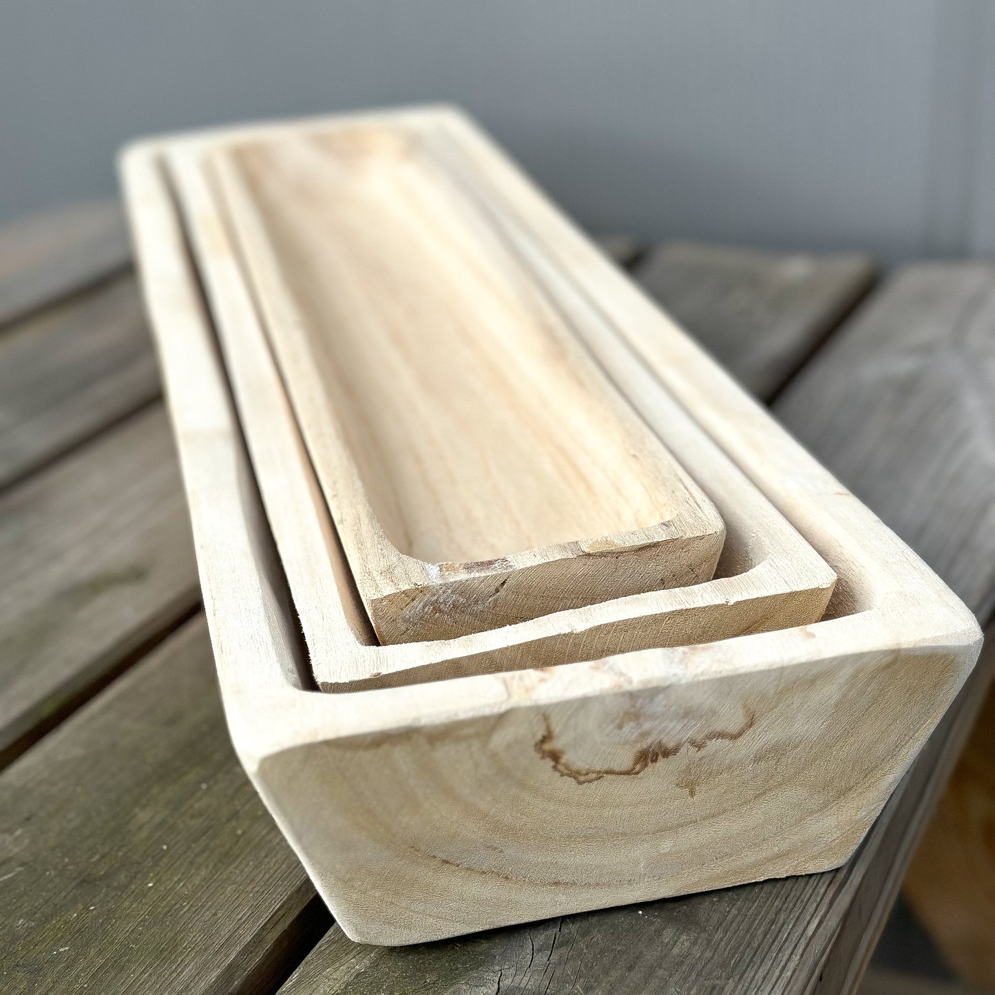 Schale Trog "Molle" Holz länglich 3er Set - Wohnen auf dem Land