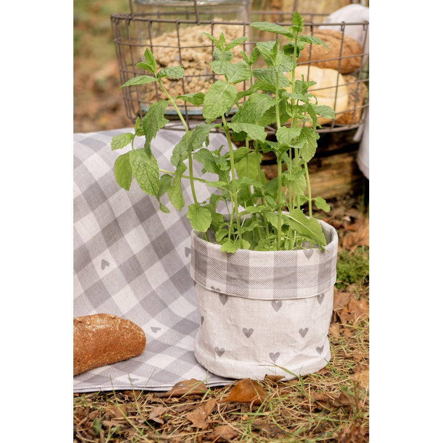 Brotkorb "Landzauber" Rund Karo Herzen Beige Grau - Wohnen auf dem Land