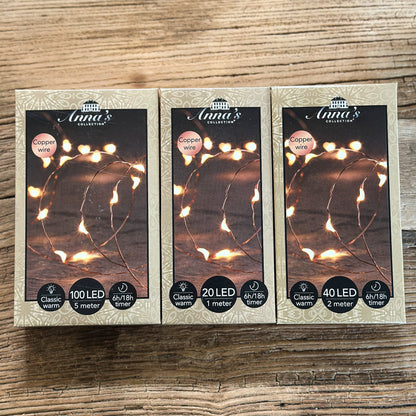 Drei Größen der Copper Glow Microlichterkette von Anna's Collection