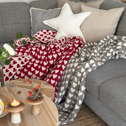 David Fussenegger Kuschelige Wohndecke "Herzen" Flanell Bordeaux Rot 150x200cm - Wohnen auf dem Land