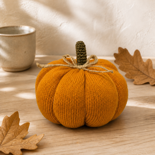 Deko Kürbis „Mabel“ Stoff Orange 12cm – 02 ambiente nah