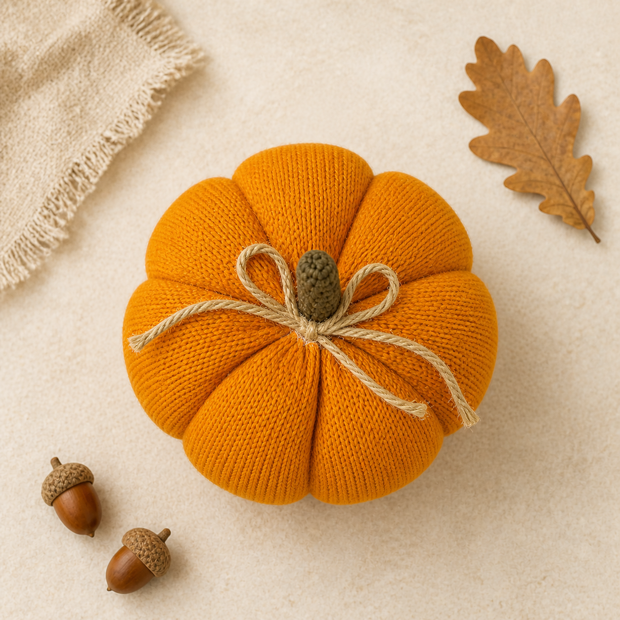 Deko Kürbis „Mabel“ Stoff Orange 12cm – 03 ambiente draufsicht