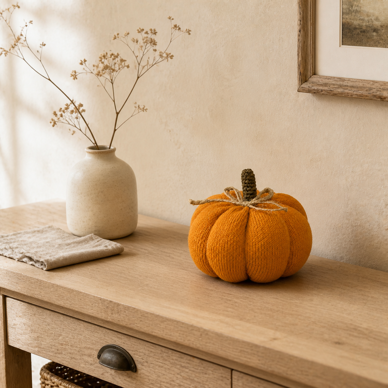 Deko Kürbis „Mabel“ Stoff Orange 12cm – 04 ambiente weit