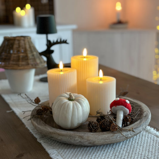 LED Stumpenkerze "Shape" Rillen Creme 8 x 10/12,5/15cm - Wohnen auf dem Land