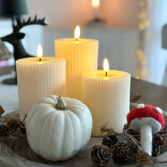 LED Stumpenkerze "Shape" Rillen Creme 8 x 10/12,5/15cm - Wohnen auf dem Land