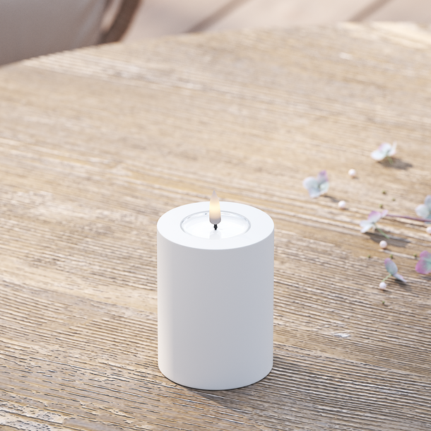 LED Stumpenkerze Outdoor Weiß 7,5 x 10cm - Wohnen auf dem Land
